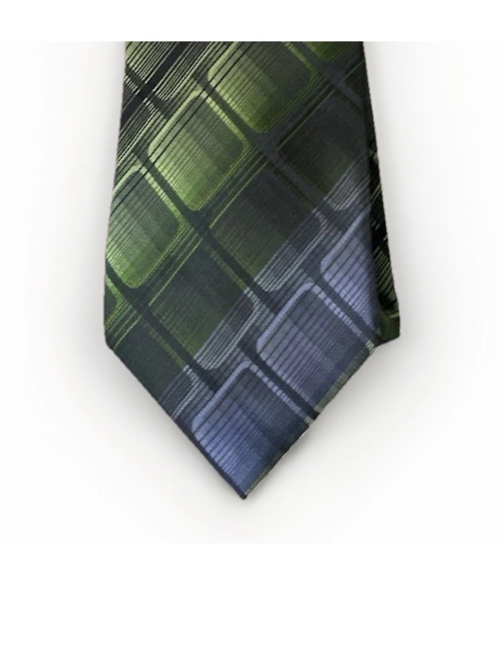John Ashford Green and Blue Plaid Silk-Effect Tie